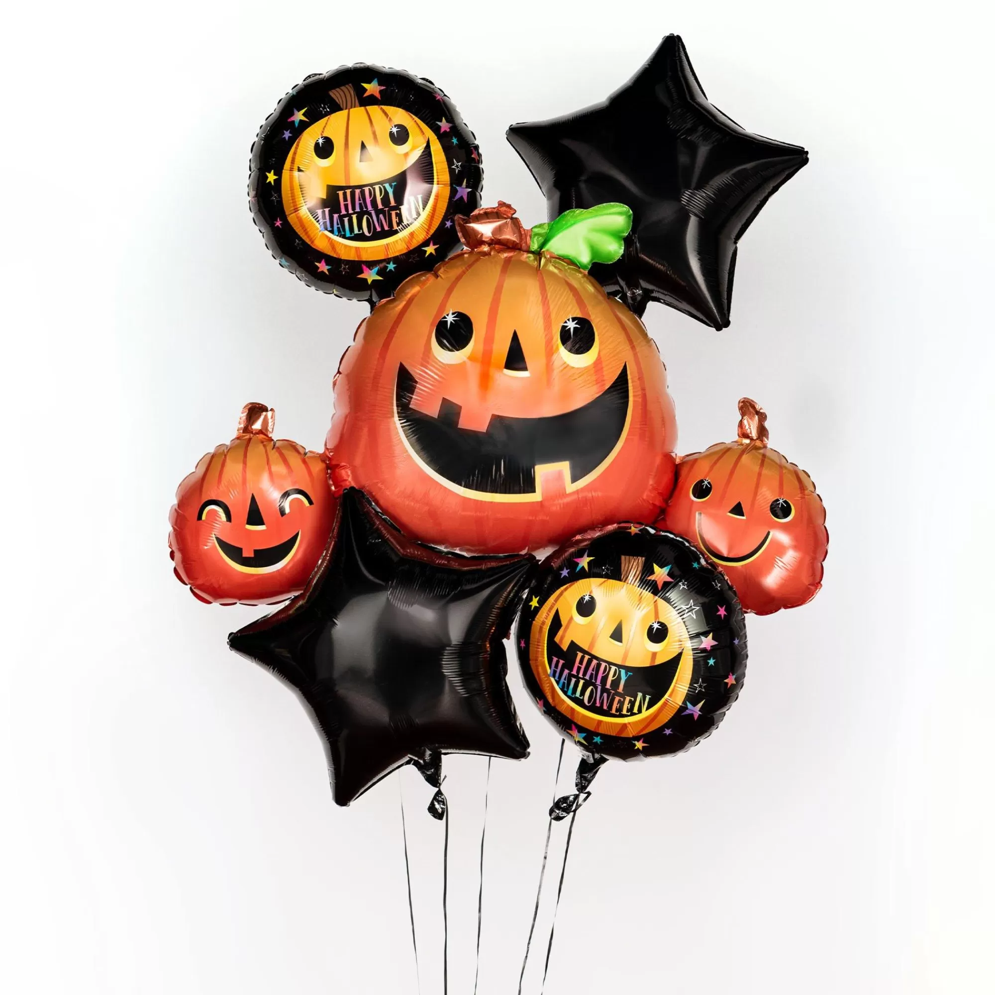 Party City Balloons | Smiley Pumpkin Halloween Foil Balloon Bouquet, 5Pc