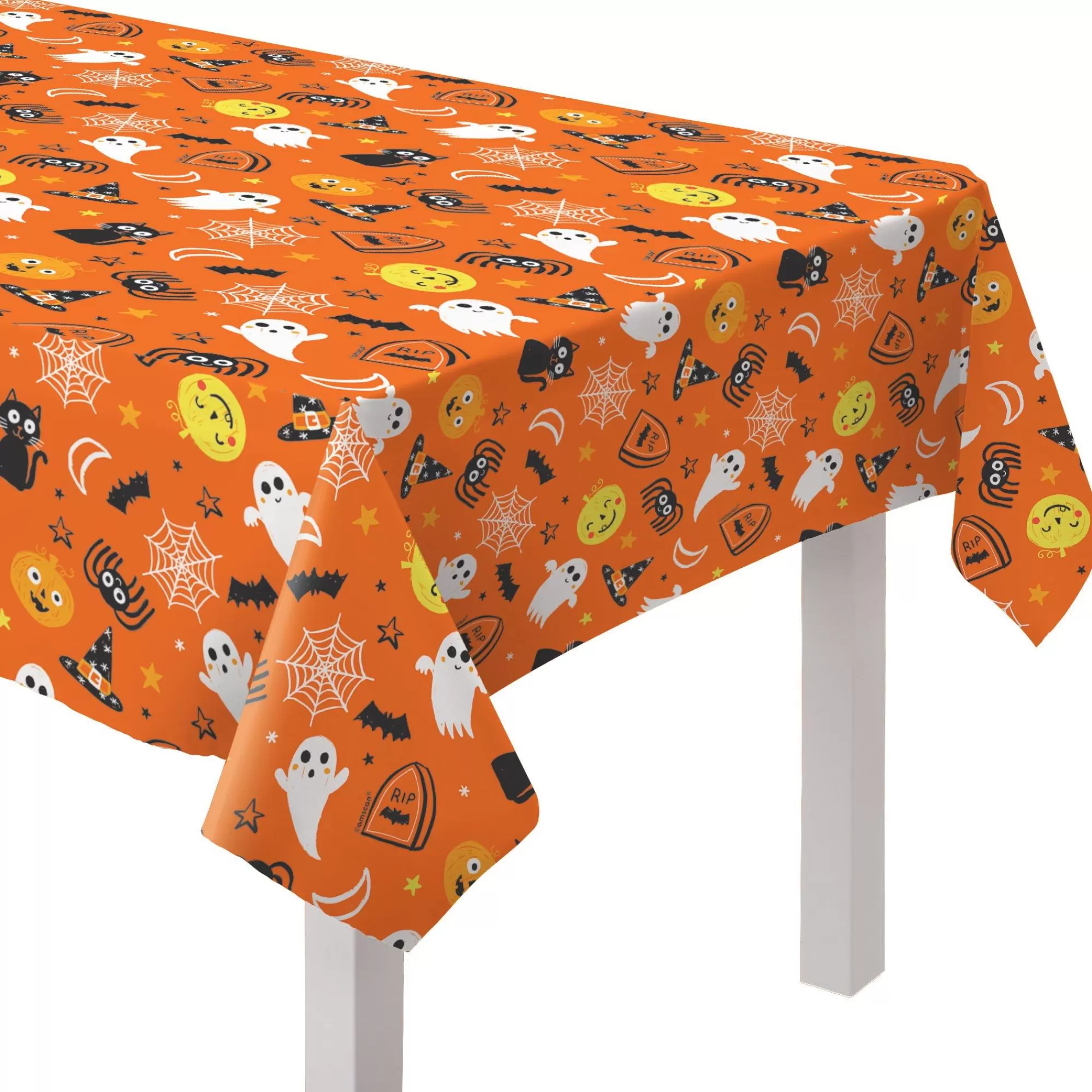 Party City Spooky Friends | Spooky Friends Halloween Flannel-Backed Vinyl Tablecloth, 52In X 90In