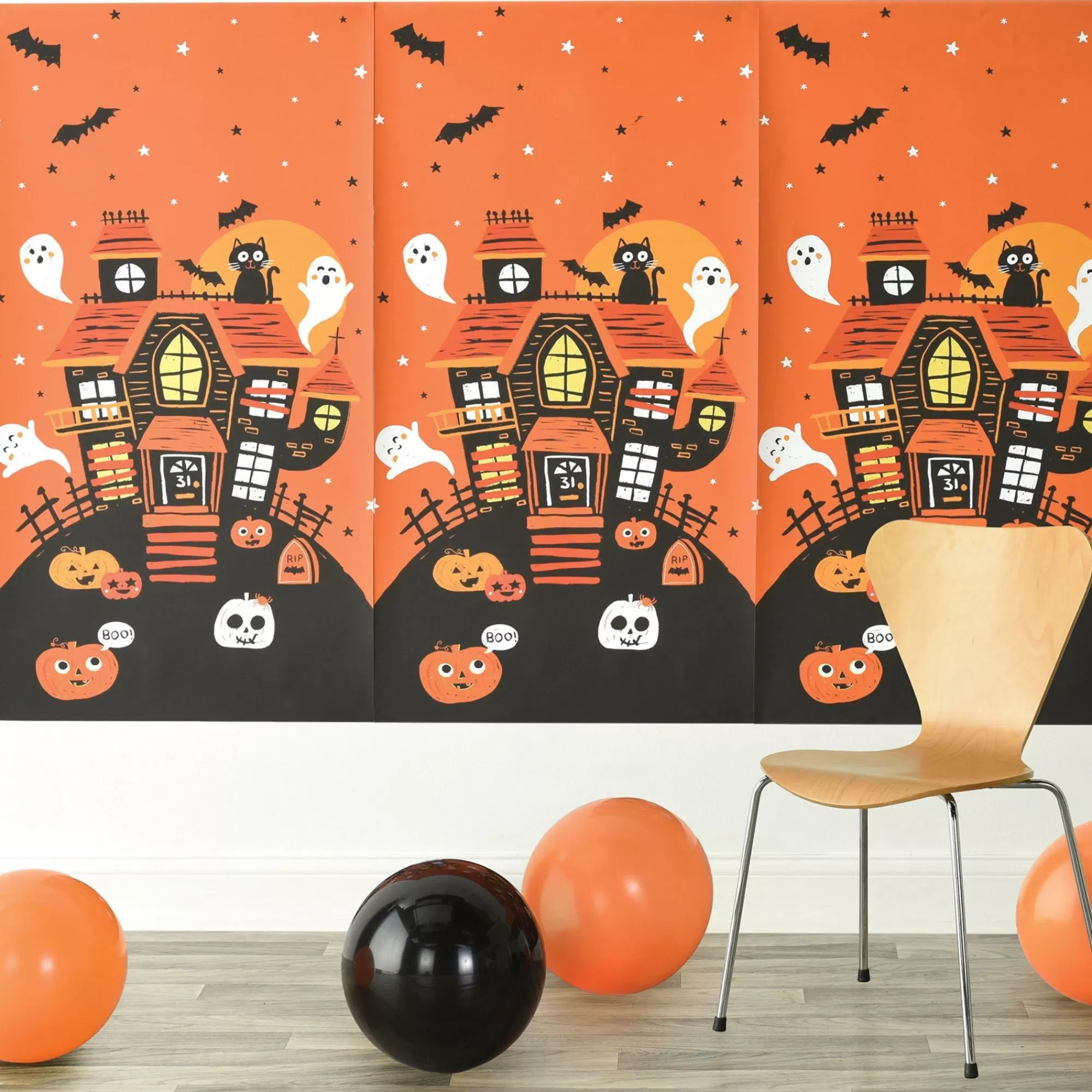 Party City Window & Wall Décor | Spooky Friends Plastic Scene Setter Room Roll, 40Ft