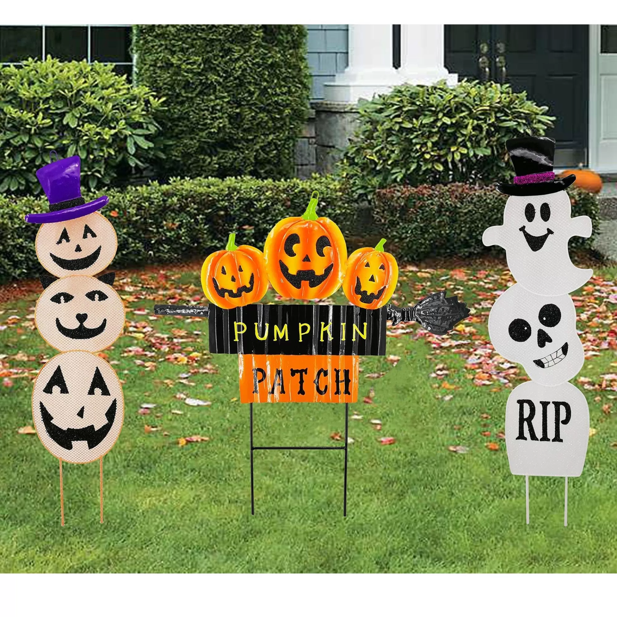 Party City Yard Stakes & Signs | Stacked Ghost Yard Sign