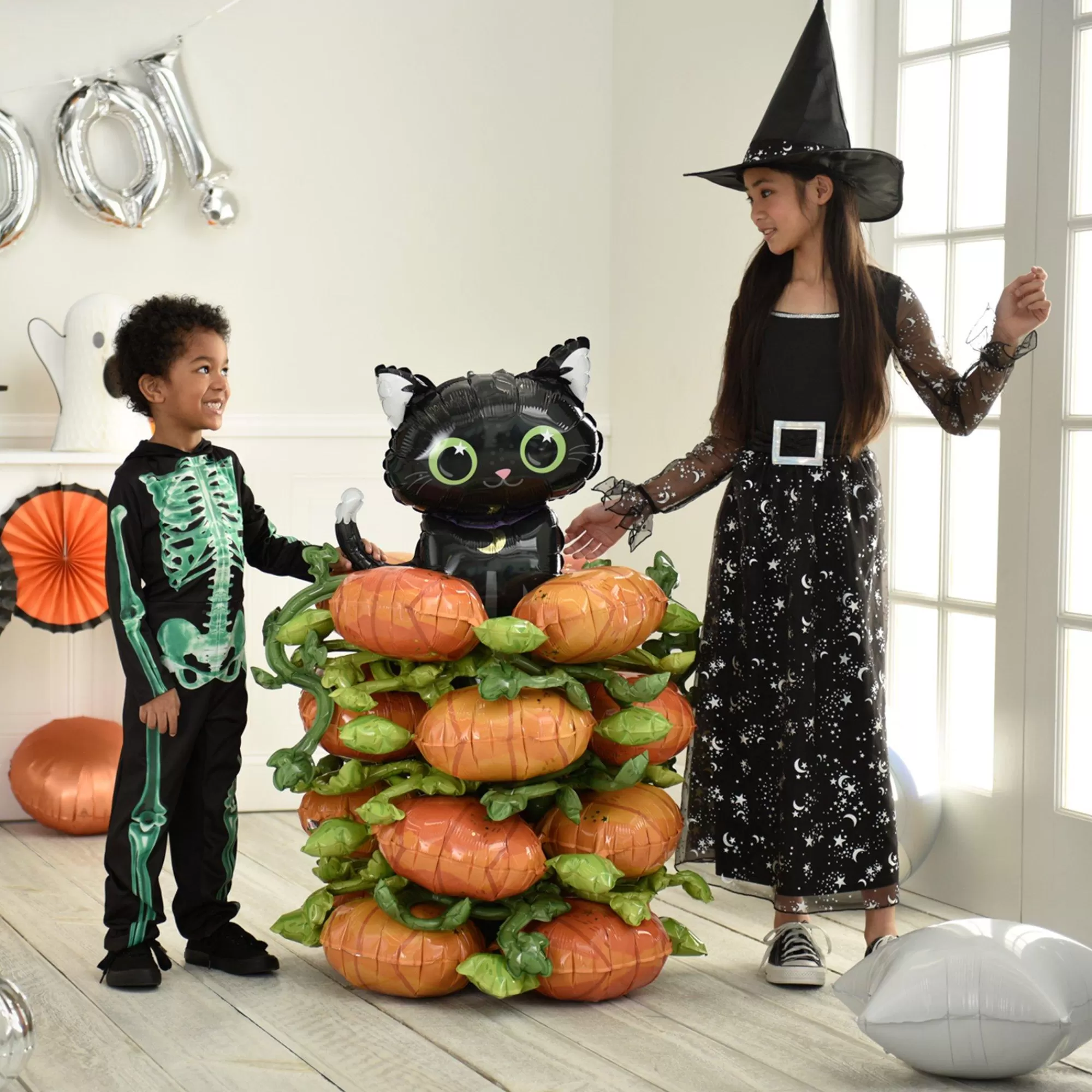 Party City Decorations | Stackerz Black Cat & Pumpkins Halloween Foil Balloon, 45In