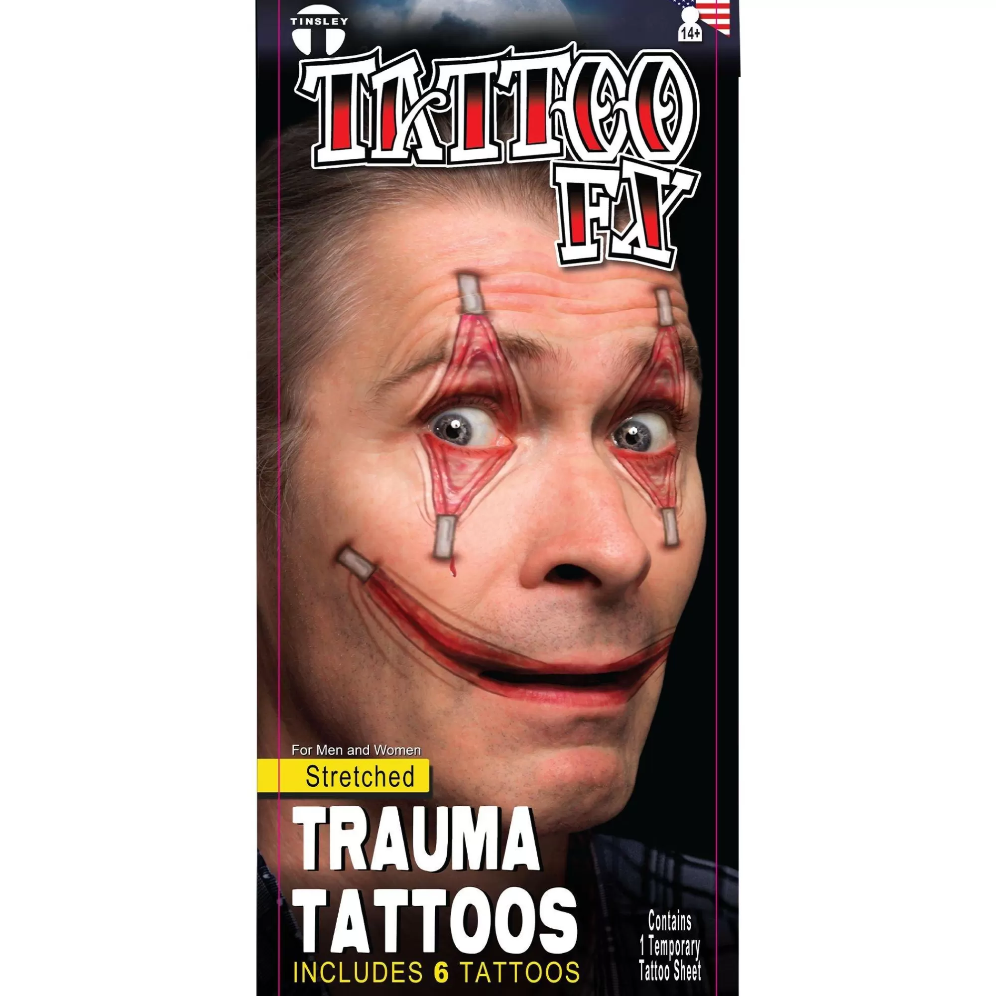 Party City Makeup-Stretched Trauma Temporary Tattoos, 6Ct - Tinsley Transfers