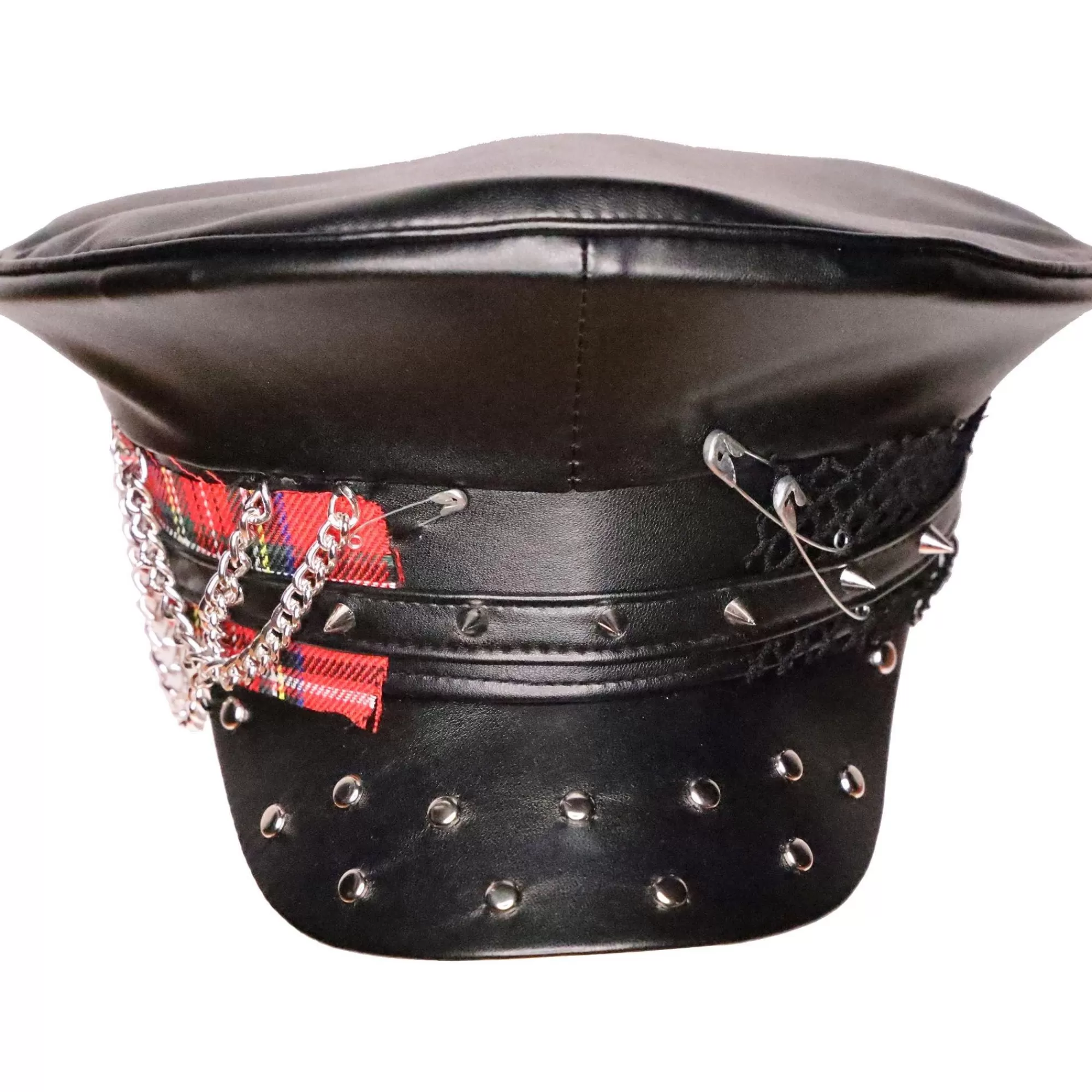 Party City Hats-Studded Black Leather Punk Hat