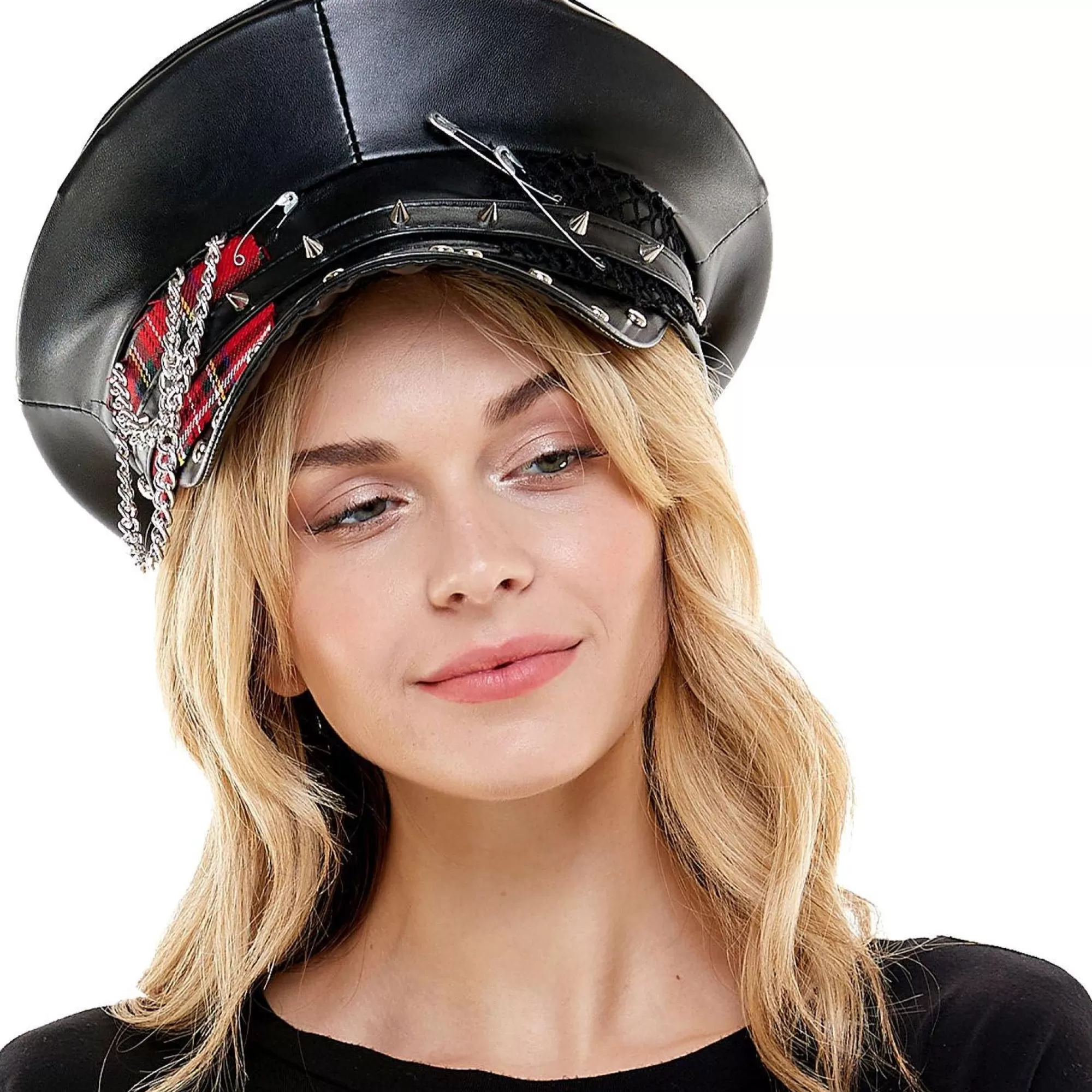 Party City Hats-Studded Black Leather Punk Hat