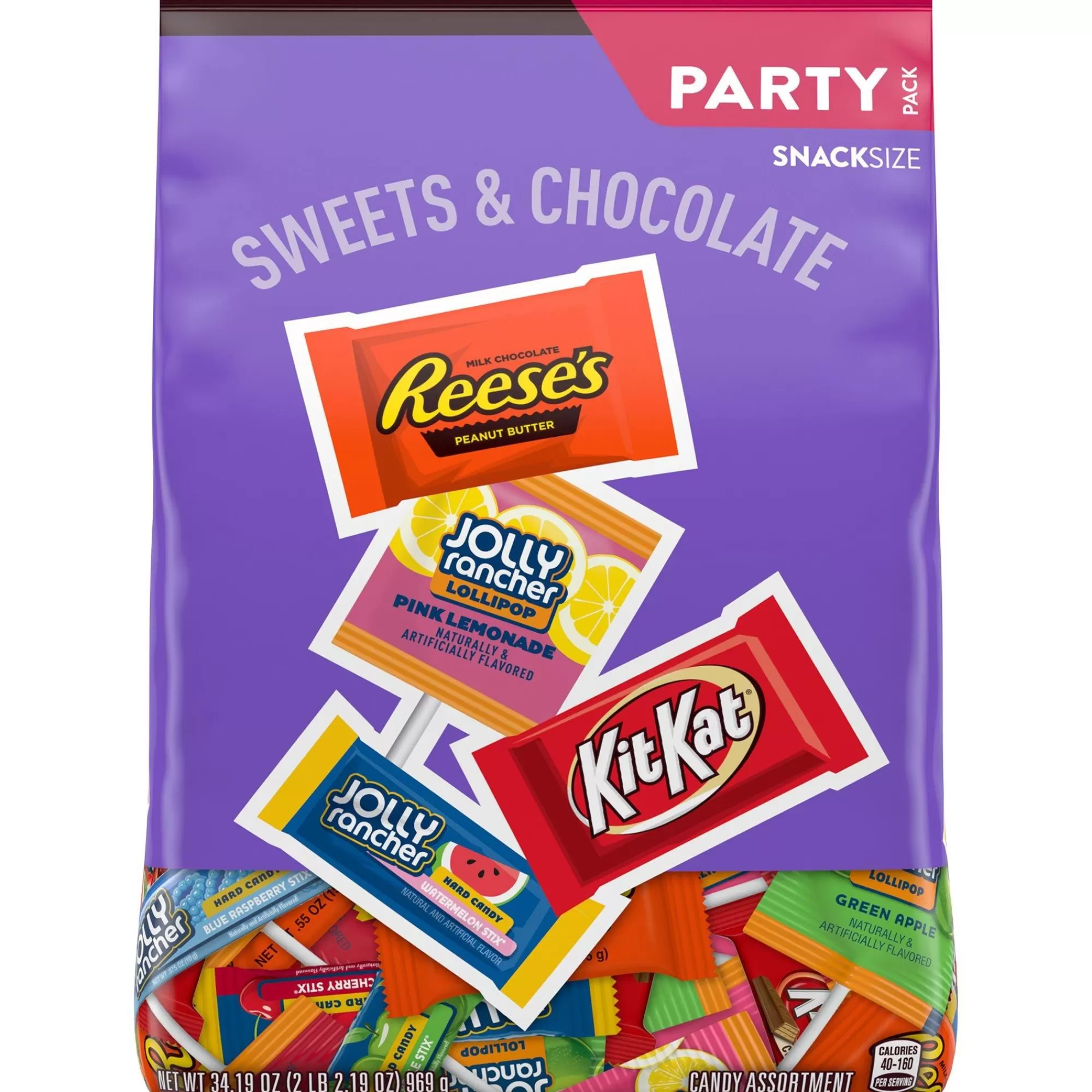 Jolly Rancher,Kit Kat,Reeses Chocolate Candy-Sweets & Chocolate Snack Size Assortment, Party Pack, 34.19Oz - Jolly Rancher, Kit Kat & Reese's