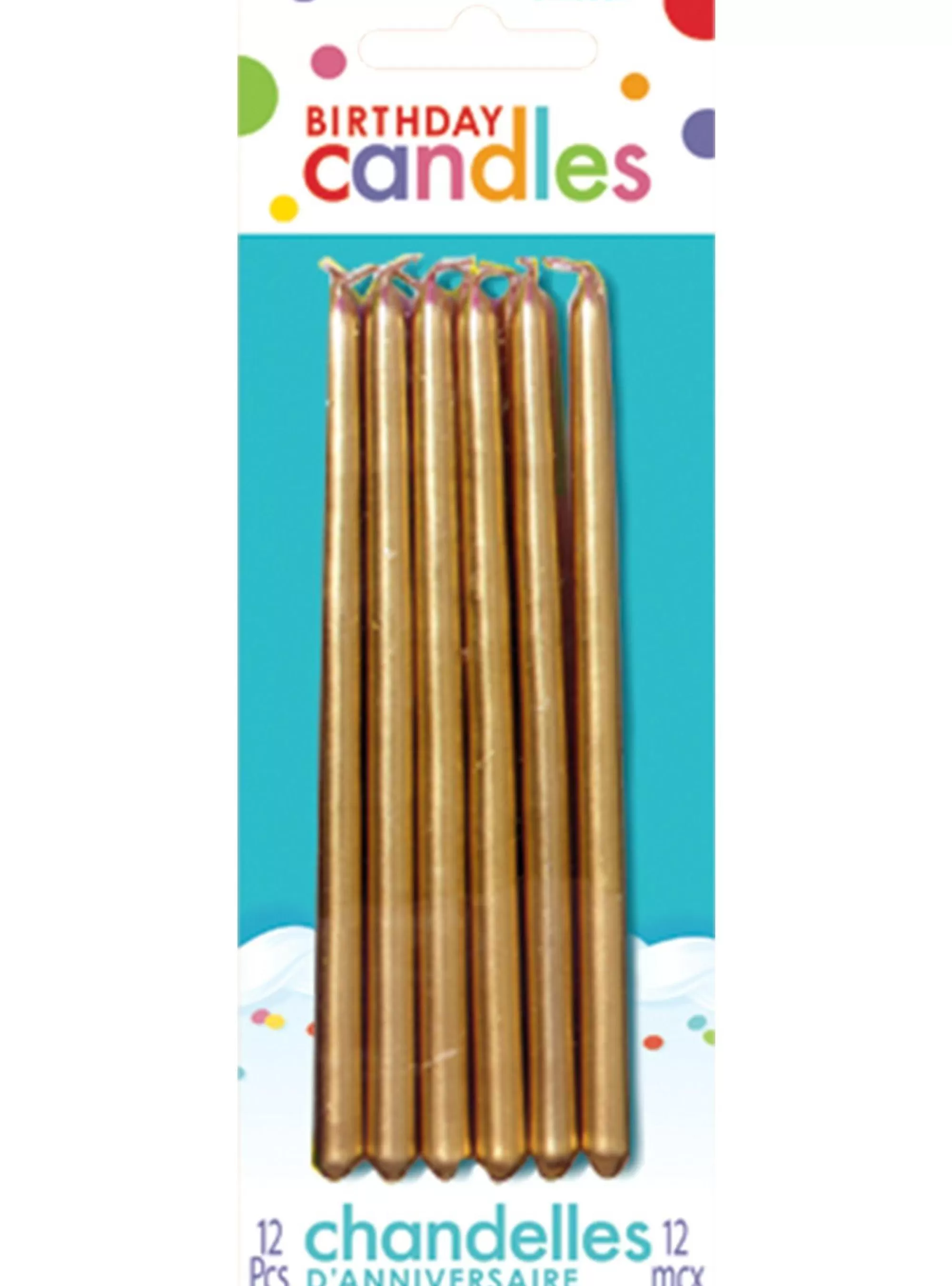 Party City Baking Supplies-Tall Birthday Candles 12Ct Gold