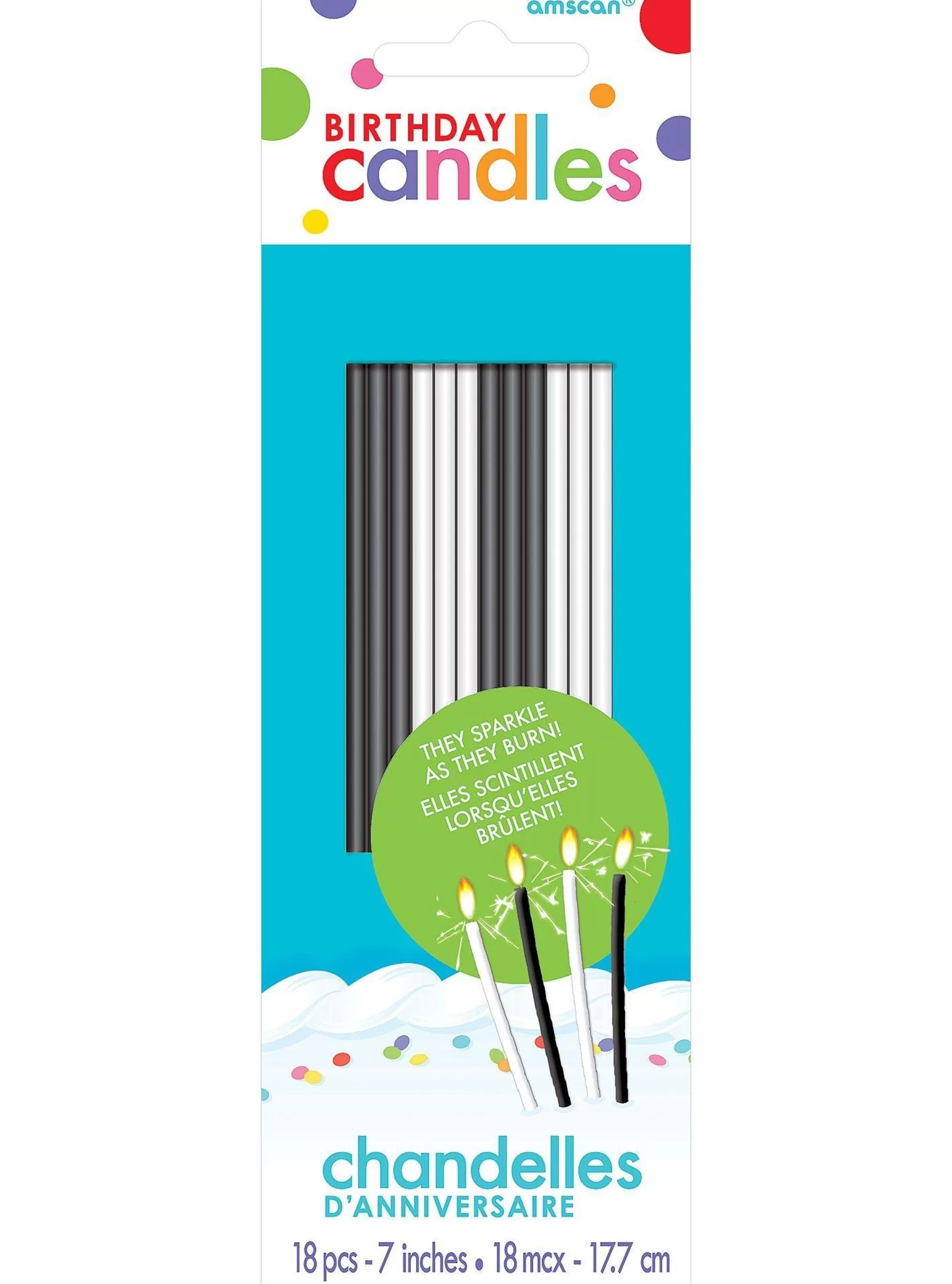 Party City Baking Supplies-Tall Black & White Sparkler Birthday Candles 18Ct Black &Amp; White