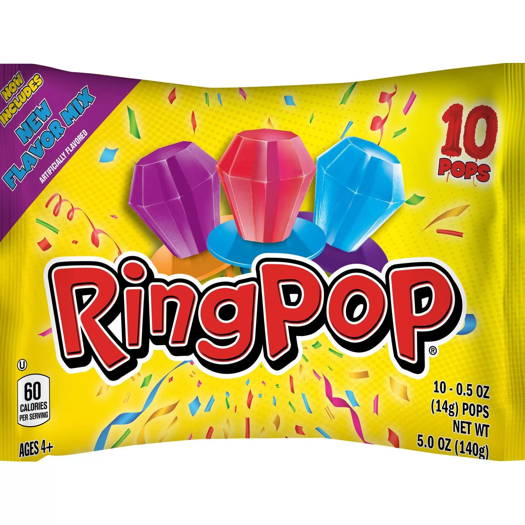 Topps Candy Lollipops | Topps Ring Pop New Flavor Mix Bag, 10Pc - Blue Raspberry, Watermelon, Berry Blast, & Strawberry
