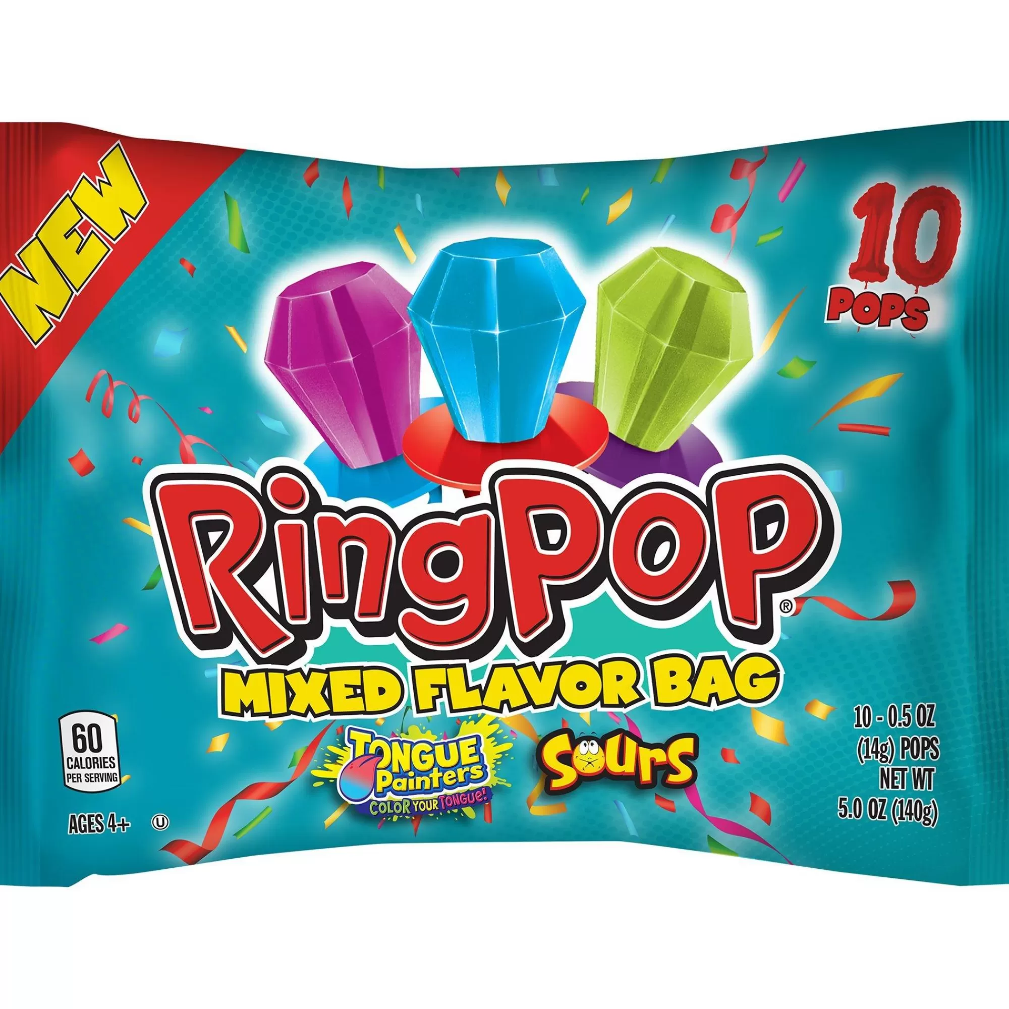 Topps Candy Bulk Candy-Topps Ring Pop Sours & Tongue Painters Bag, 10Pc - Blue Raspberry, Purpleberry, Sour Cherry & Sour Watermelon
