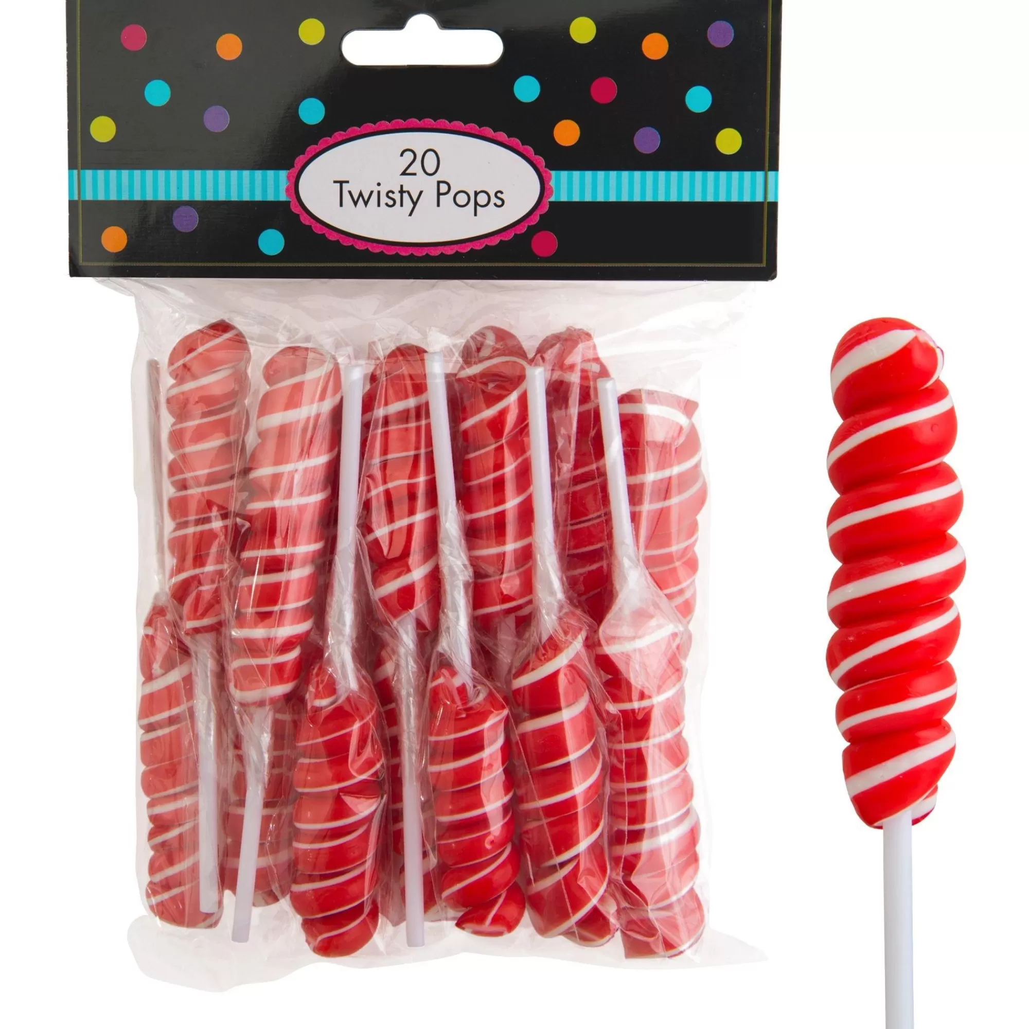 Party City Candy Buffet By Color-Twisty Lollipops, 20Pc - Cherry Flavor Red