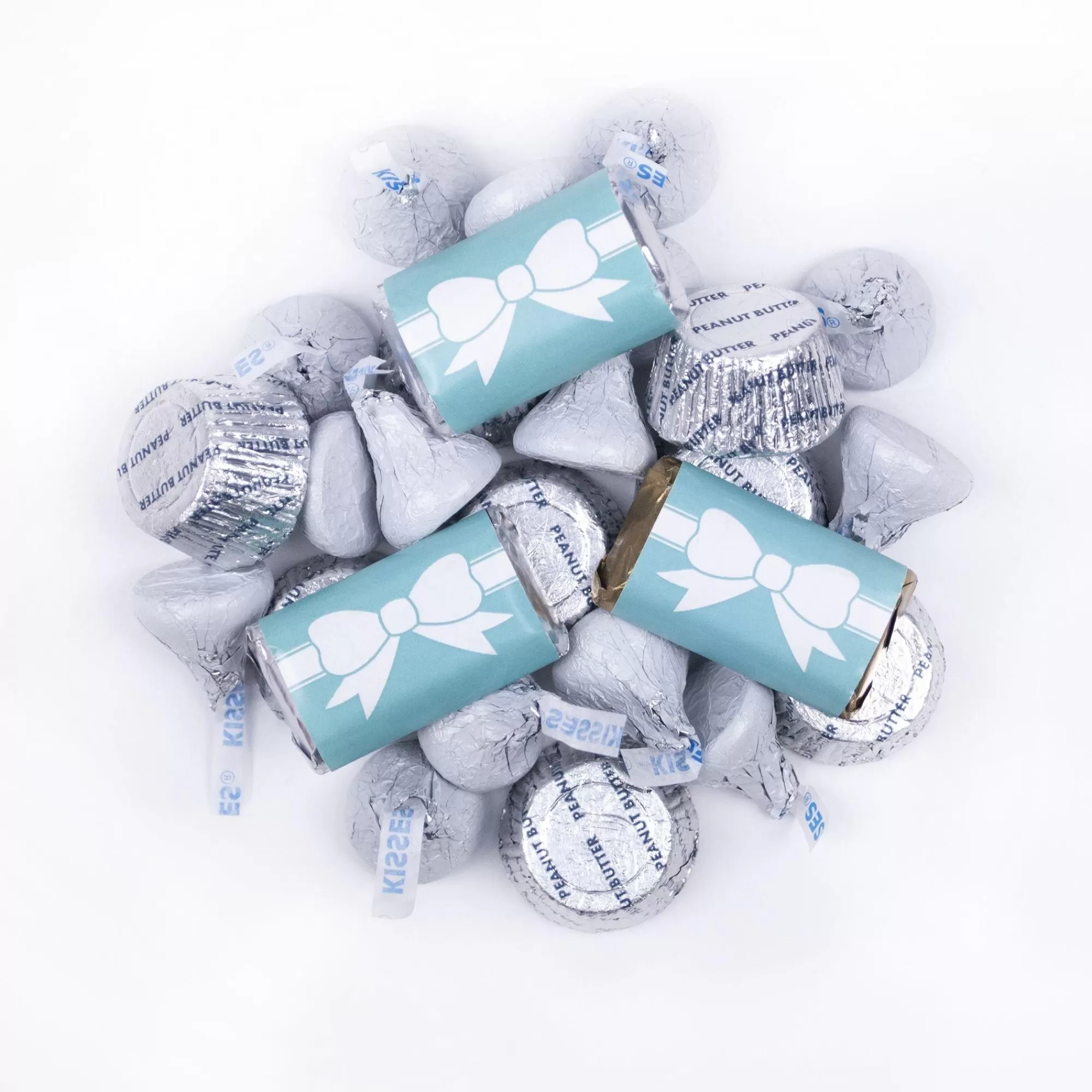 Hershey's Bulk Candy-Wedding Tiffany Bow Miniatures, Kisses And Jc Peanut Butter Cups 180Pc