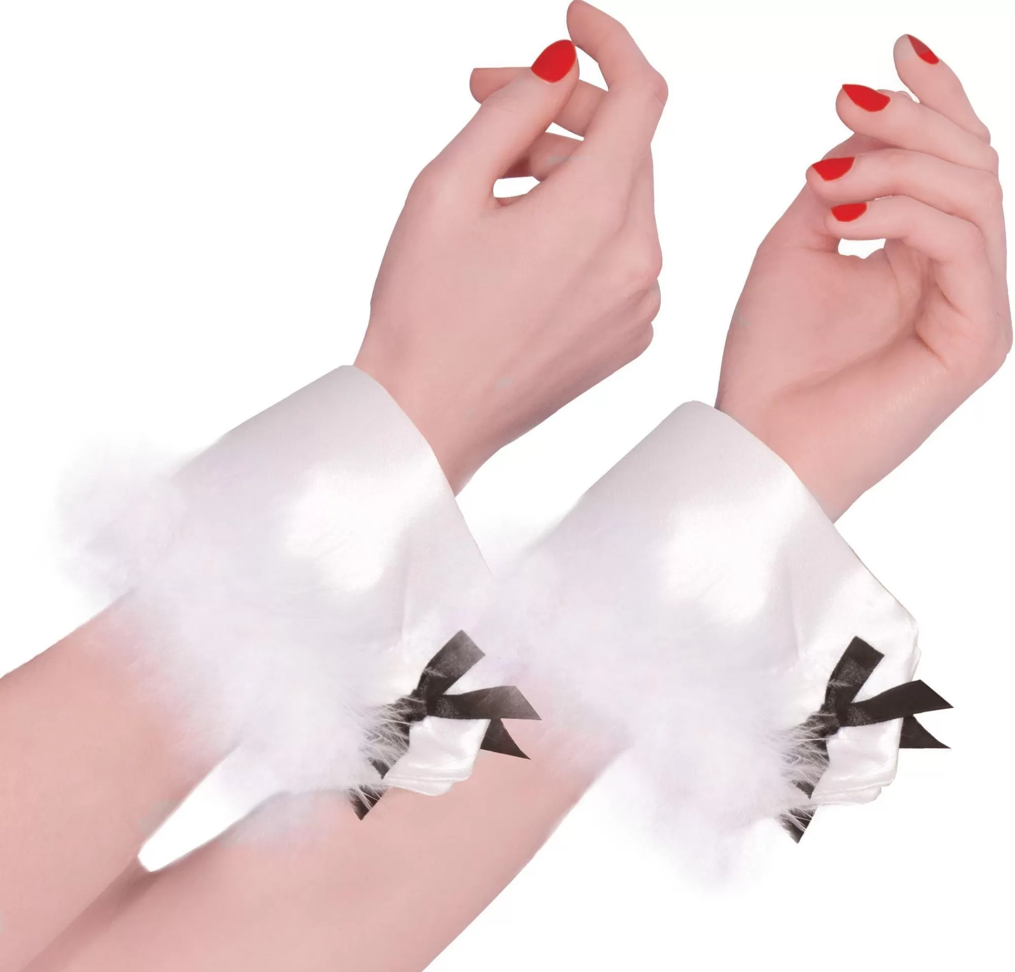 Party City Gloves-White Bunny Marabou Cuffs