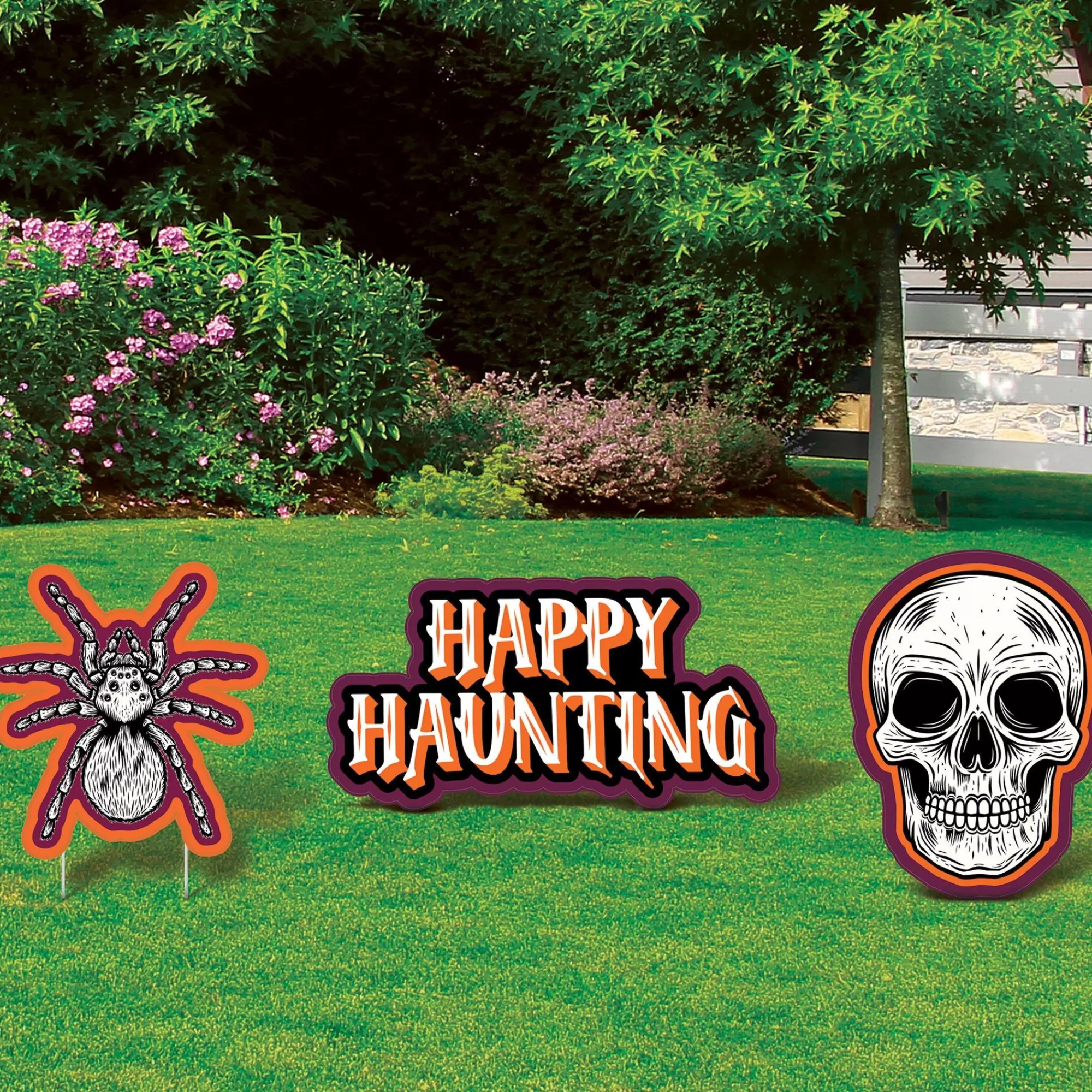 Party City Decorations | Wicked Hauntings Plastic & Metal Yard Sign Set, 3Pc